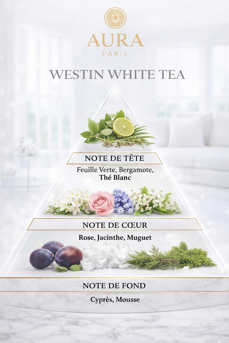 Coffret parfumé White Tea AURA Paris — bougie cire de soja 200 g, spray d'ambiance et diffuseur à tiges