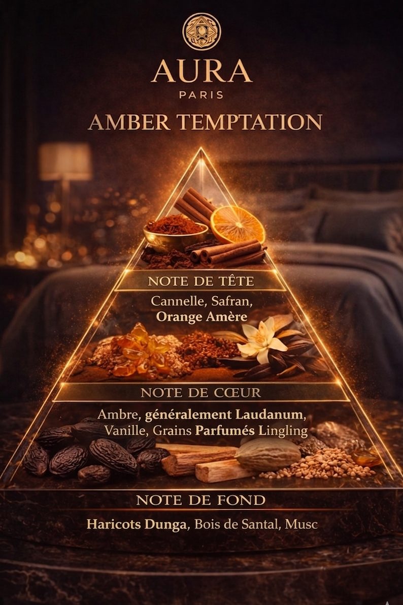 Coffret parfumé Amber Temptation AURA Paris — bougie cire de soja 200 g, spray d'ambiance et diffuseur à tiges