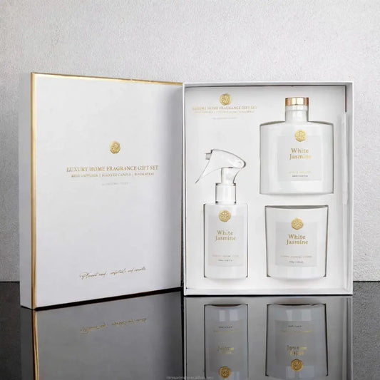 Coffret bougie cadeau avec spray et diffuseur – White Jasmine AURA Paris