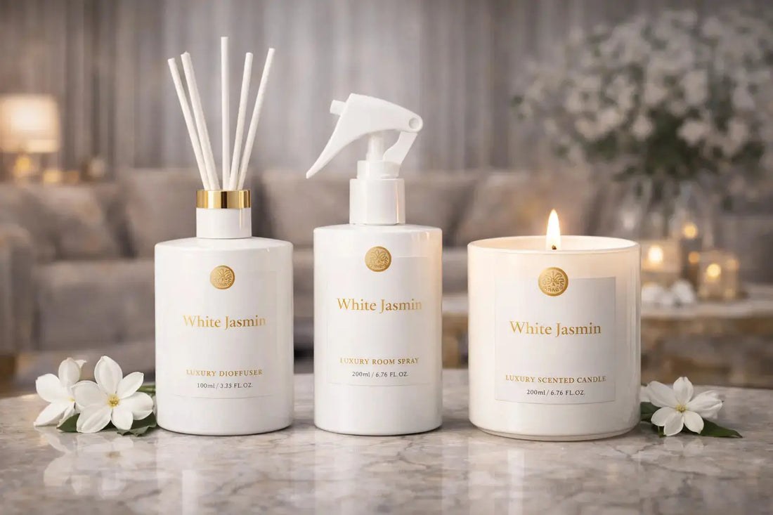 Coffrets de bougies parfumées de luxe AURA Paris avec bougie, spray et diffuseur