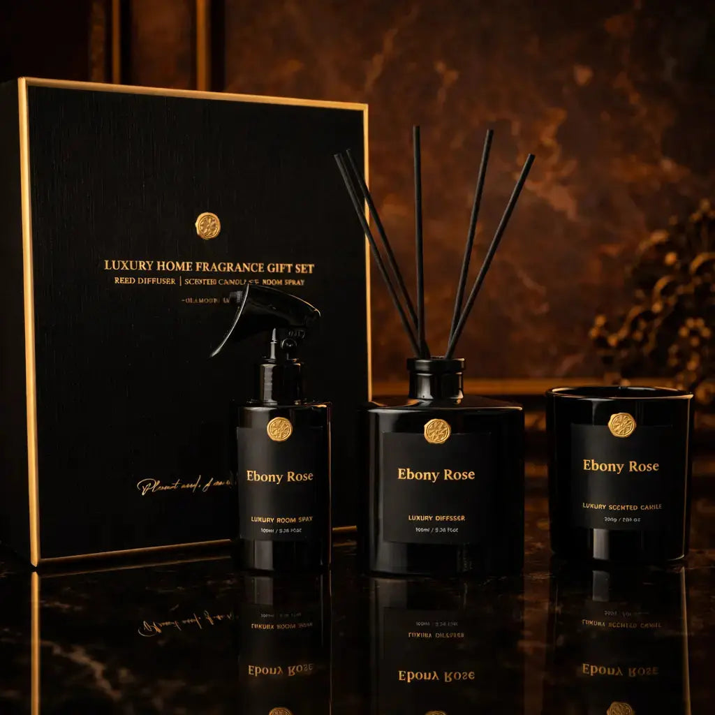 Bougie parfumée haut de gamme aux notes de rose – coffret Ebony Rose AURA Paris